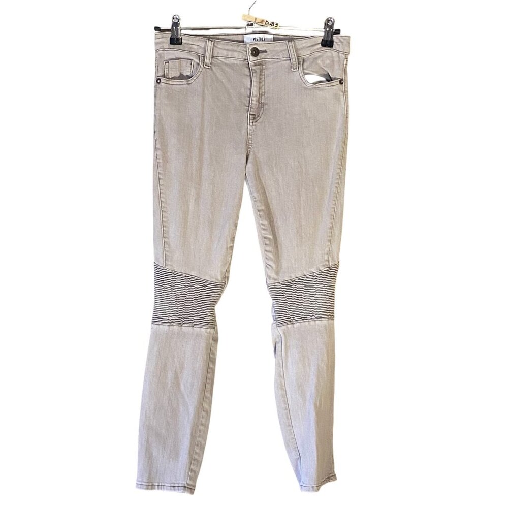 Pistola Gray Moto Jeans Women Size 29 Cotton Tencel‎ Blend Rivets Ribbed Knees